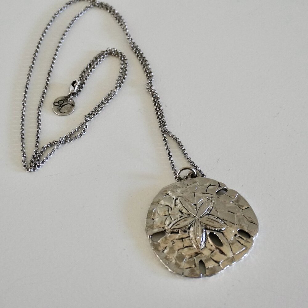 Silver Sand Dollar Pendant Necklace with 24 In Chain